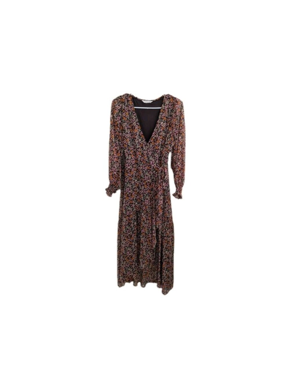 LC Lauren Conrad Wrap Dress M Floral Whimsigoth Cottagecore Boho Tiered Maxi Mid
